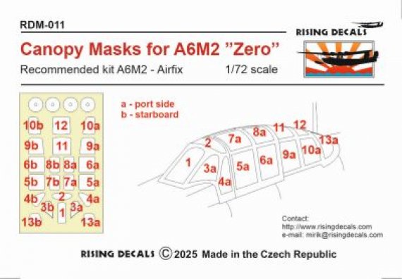 1/72 Canopy mask for A6M2 Zero for Airfix