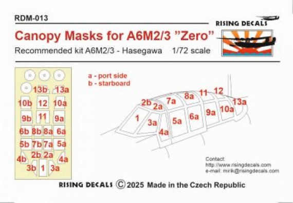 1/72 Canopy mask for A6M2/3 Zero for Hasegawa