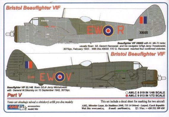 1/72 Bristol Beaufighter / Part V 2 decal versions : WMoR, WMoV