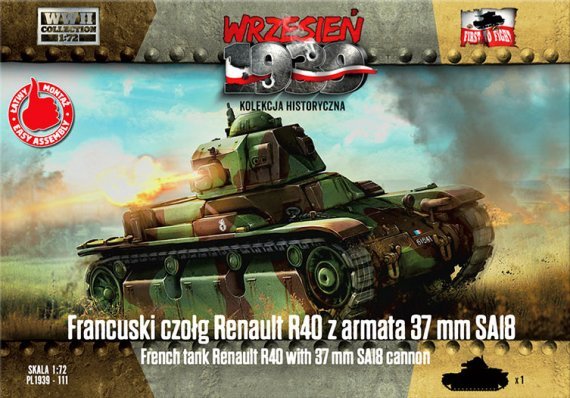 1/72 French tank Renault R40 with 37 mm SA18 cannon