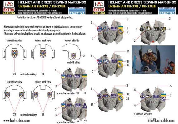 1/48 Ukrainian Su-27B/Su-27UB sewing patches and Helmet markings