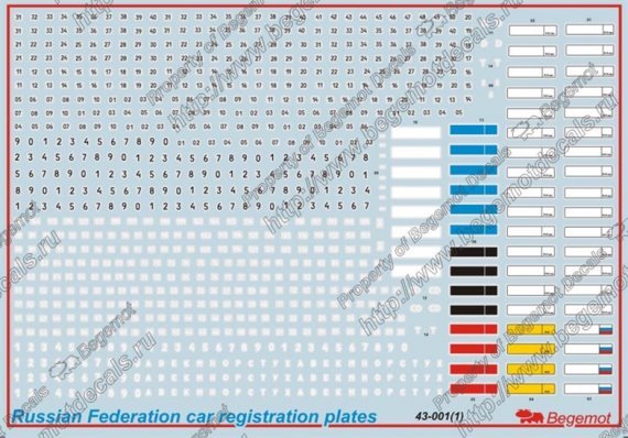 1/43 Russian car registration plates