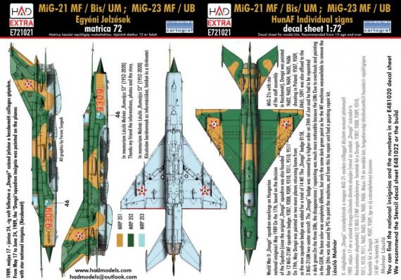 HAD 1/72 D�cal MiG-21/MiG-23 Arm�e de l'air hongroise