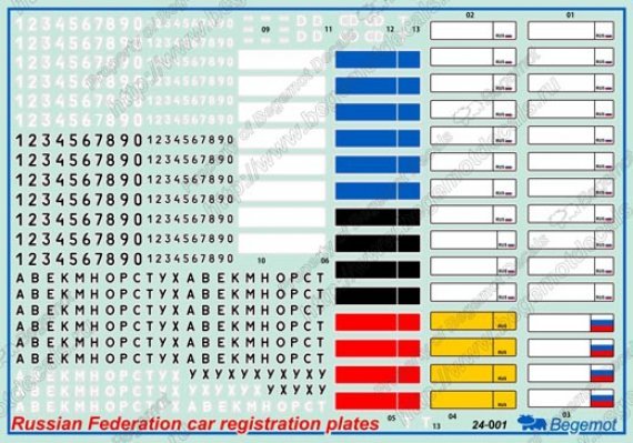 1/24 Russian car registration plates
