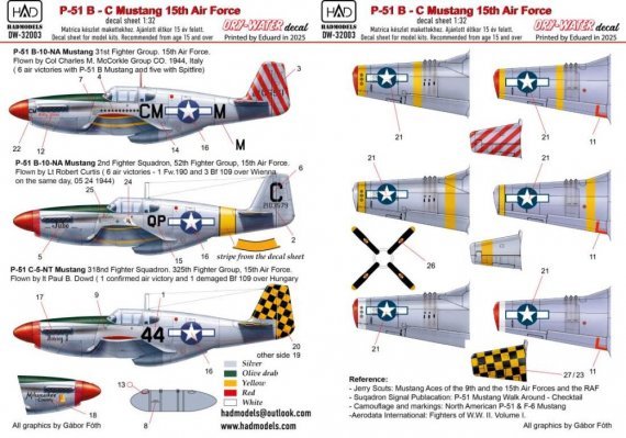 1/32 Decal P-51 B-C Mustang 15th AF dry-water