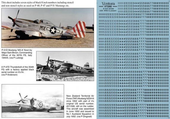 1/72 8 inch serial numbers Black for US built aircraft