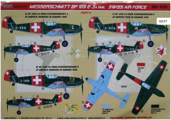 1/32 Decals Bf 109 E-3A Emil (Swiss AF) Part II.