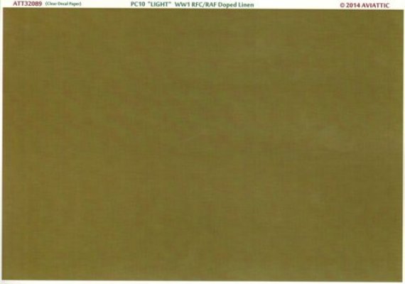 1/32 (clear decal paper) PC10 light ww1 rfc/raf doped linen