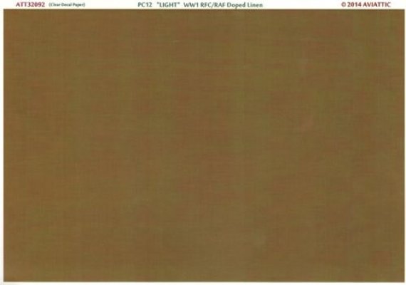 1/32 (clear decal paper) pc12 light ww1 rfc/raf doped linen
