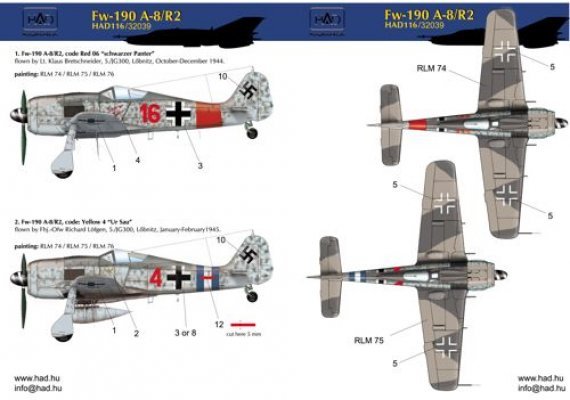 1/48 Decal Fw-190 A-8 / R2 red 4 , Red16)