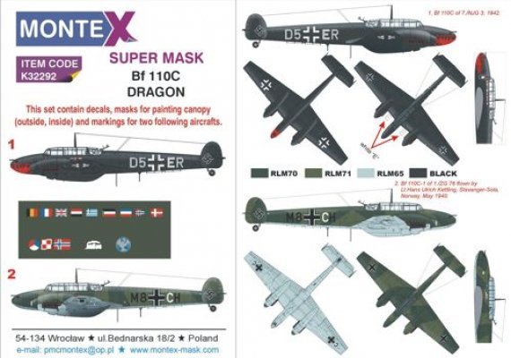 1/32 Messerschmitt Bf 110C canopy + insigna mask & decals