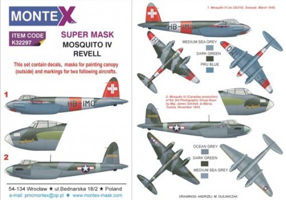 1/32 de Havilland MOSQUITO Mk.IV canopy + insignia masks + decal