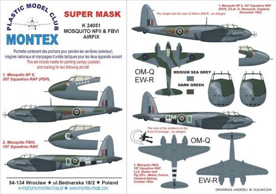 Montex Lackiermasken Mosquito NF.11/FB Mk.VI 1/24 Airfix