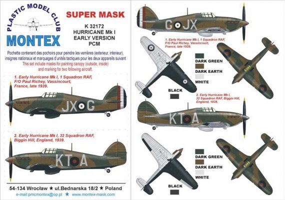 Montex Maschere Hawker Hurricane Mk.I Early 1/32 Pacific Coast