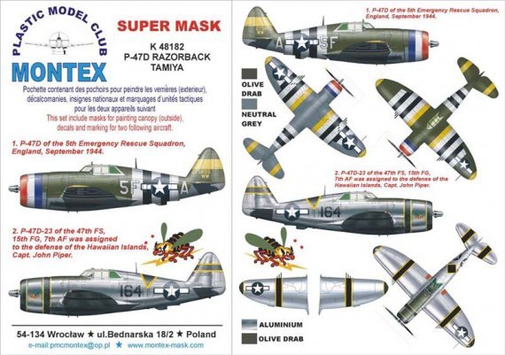 Montex 1/48 P-47D Thunderbolt Razorback Masques Canopy