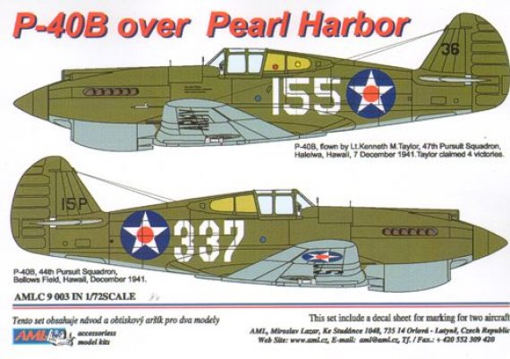 1/72 Masks for Curtiss P-40 over Pearl Harbor