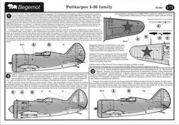 1/72 Polikarpov I-16 Family. 2 big sheets includes 100 options!