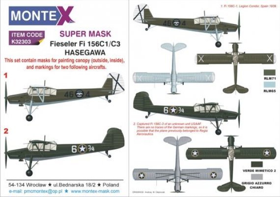 1/32 Fieseler Fi 156C 'Storch' canopy + insignia masks + decals