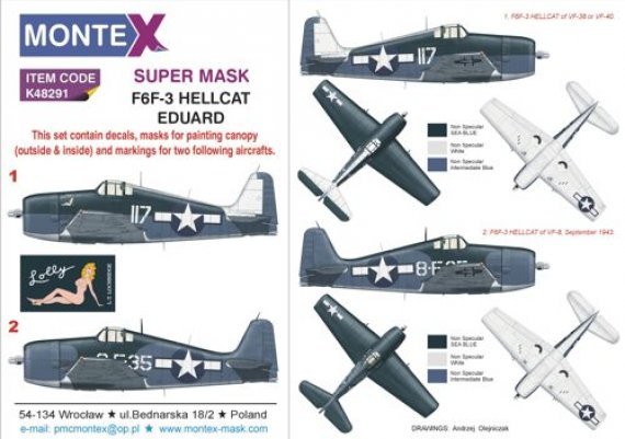 1/48 Grumman F6F-3 Hellcat canopy + insignia masks + decals