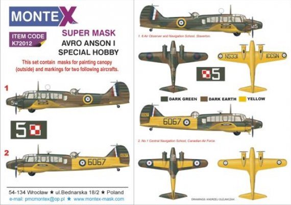 1/72 AVRO ANSON Mk.I canopy + insignia masks