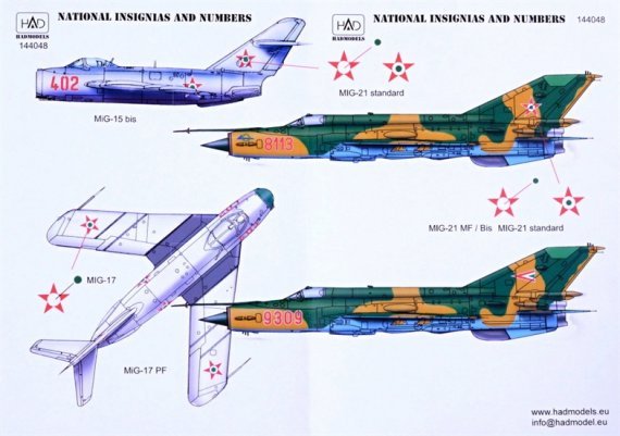 1/144 Decal MiG-15/17/19/21/23 Hungarian National Insignia