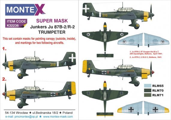 Montex Canopy + Markings Masks Ju-87B-2/R-2 Stuka 1/32