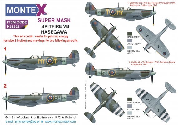 1/32 Supermarine Spitfire Mk.Vb canopy mask & insignia masks