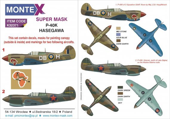 1/32 Curtiss P-40K Warhawk masks & decals