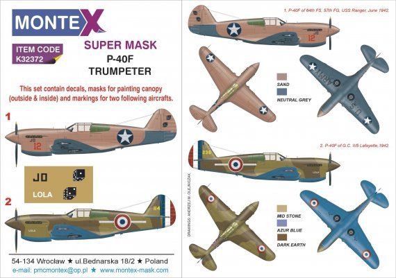 1/32 Curtiss P-40F Warhawk masks & decals