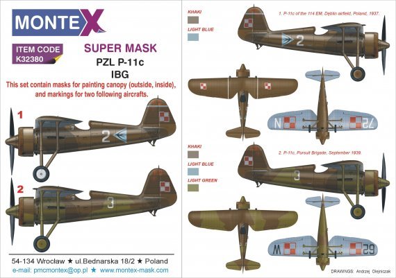 1/32 Pzl P-11c 2 canopy masks + insignia and markings masks