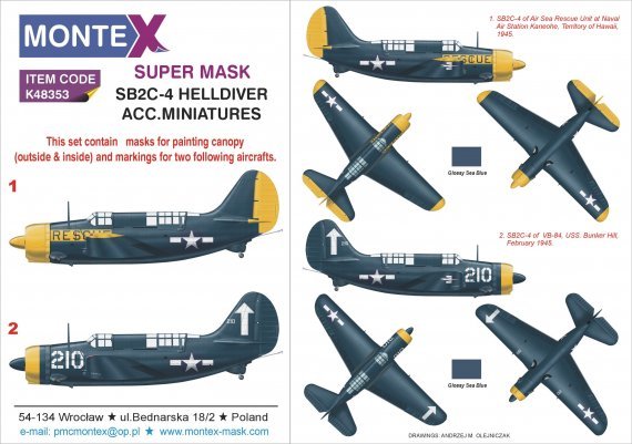 1/48 Curtiss SB2C-4 Helldiver 2 canopy mask + 2 insignia masks
