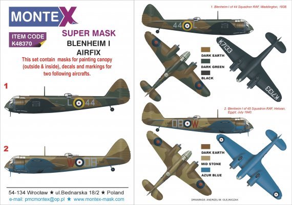 1/48 Bristol Blenheim Mk.IF Raf  masks & decals