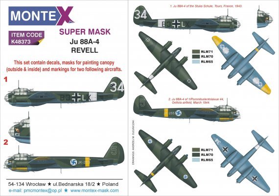 1/48 Junkers Ju-88A-4 canopy mask + 3 insignia masks + decals