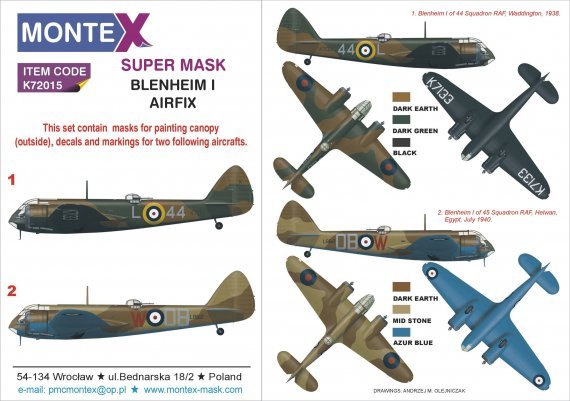 1/72 Bristol Blenheim Mk.IF Raf masks & decals