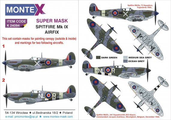 1/24 Supermarine Spitfire Mk.IXc 2 canopy mask & insignia mask