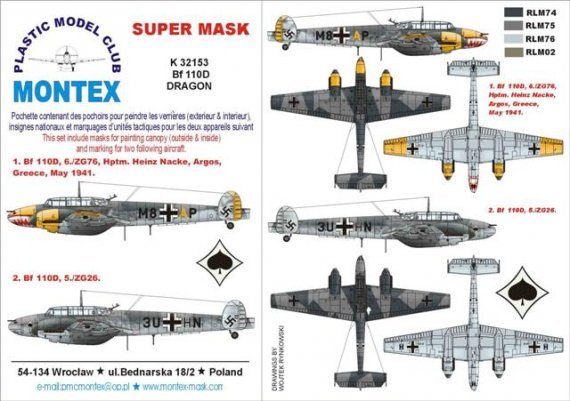 Montex Maschere Bf-110D 1/32 Cockpit e Marcature Dragon