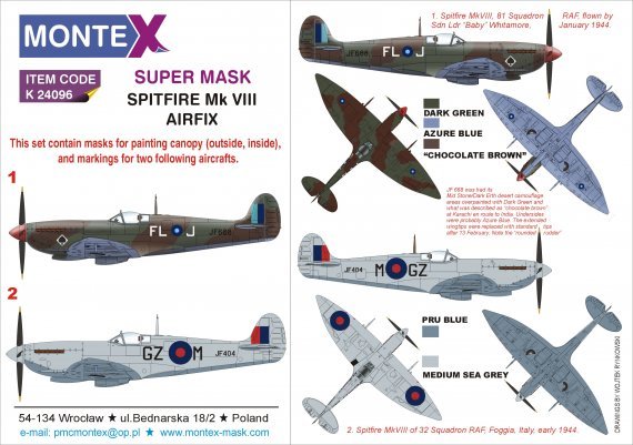 1/24 Supermarine Spitfire Mk.VIII mask for Airfix