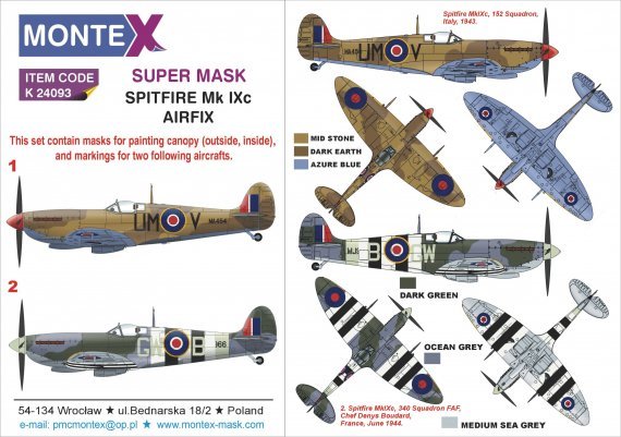 1/24 Supermarine Spitfire Mk.IXc 2 canopy mask & insignia mask