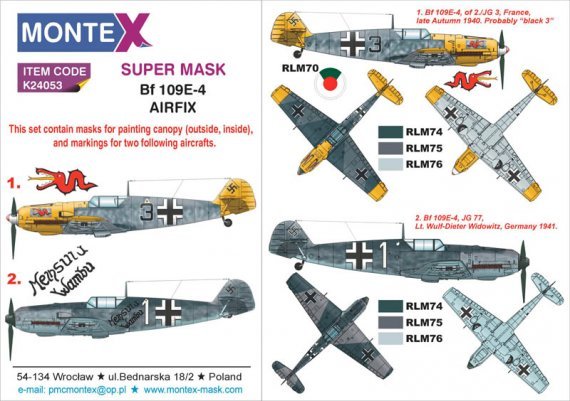 Montex 1/24 Lackiermasken Messerschmitt Bf-109E-4 Airfix