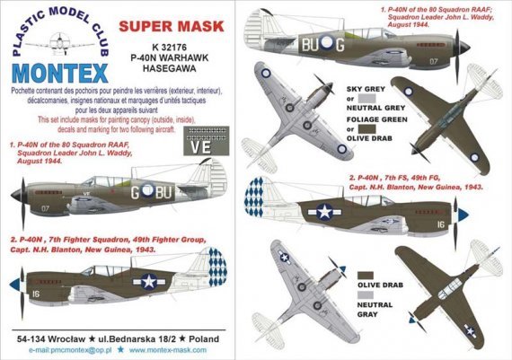 Montex Masques P-40N Warhawk 1/32 + D�cals Hasegawa