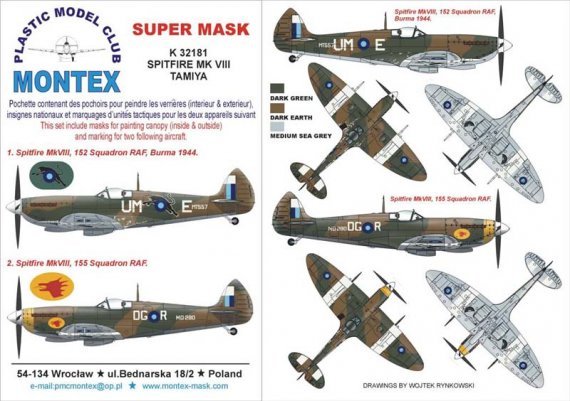Montex 1/32 Spitfire Mk.VIII Masken Kanzel Abzeichen Tamiya