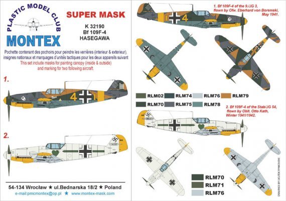 Montex Masques Bf-109F-4 1/32 pour Hasegawa