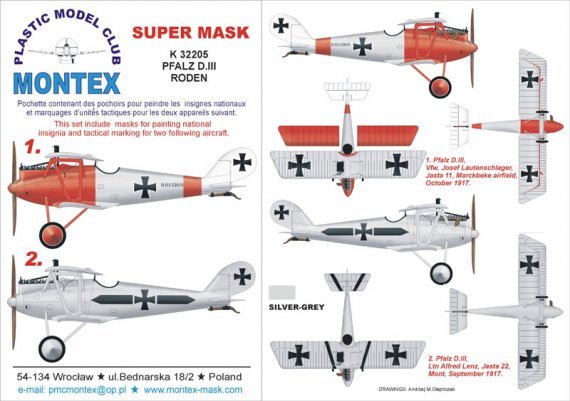 Montex 1/32 Masques Pfalz D.III Insignes pour Roden