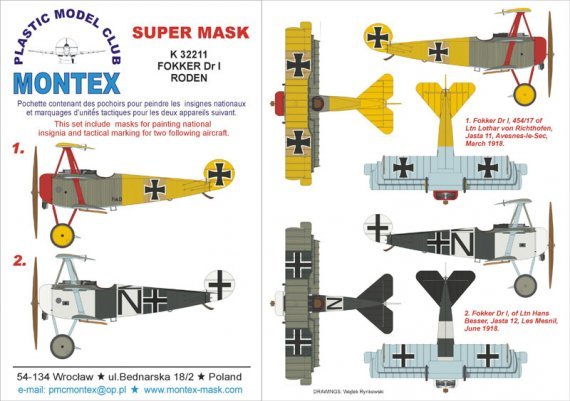 Montex Masques Insignes Fokker Dr.I Triplan 1/32