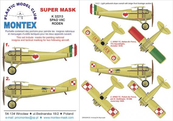 Montex Masques Insignes Spad VIIC.1 1/32 pour Roden
