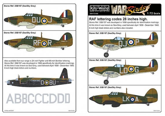 1/72 RAF lettering codes 28 inches high