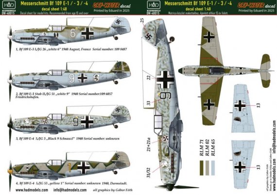 1/48 Decal Bf 109 E-1/E-3/E-4 dry-water