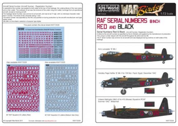 1/72 8 inch Serial Numbers (Red/Black) RAF Bomber