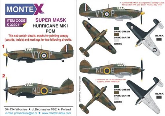 1/32 Hawker Hurricane Mk.I EARLY canopy + insignia masks + decal