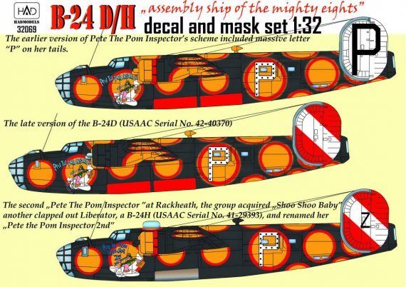 1/32 Consolidated B-24D /H Pete the Pom Inspector decal and mask